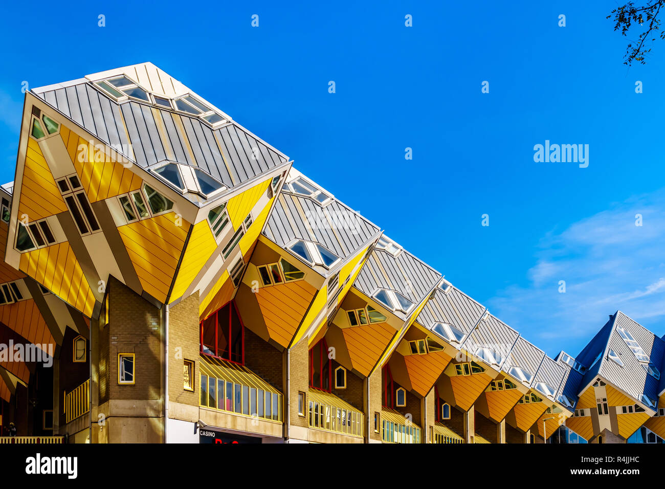 The architectural wonder of a Cube Housing complex near the Blaak Station in the center of the city of Rotterdam in the Netherlands Stock Photo