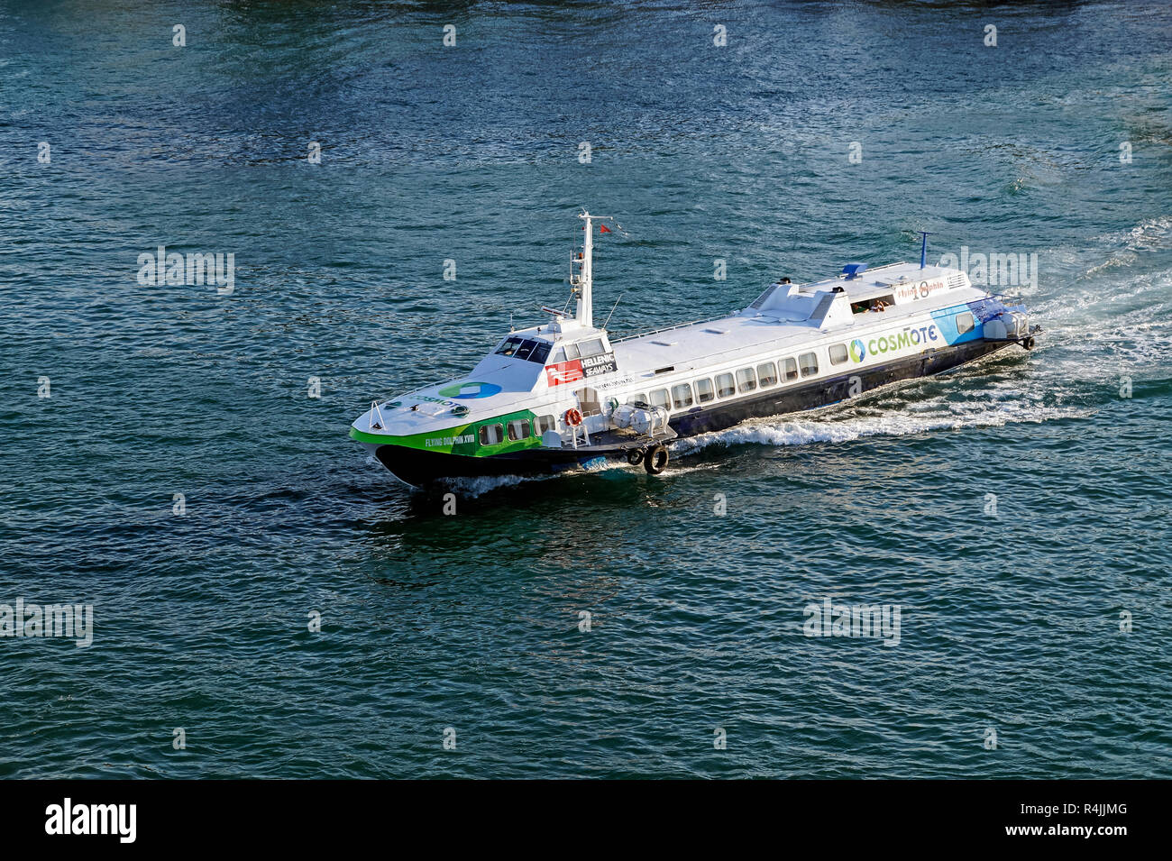 Hellenic seaways passenger ferry Flying Dolphin XVIII in port of Piraeus Athens Greece Europe Stock Photo