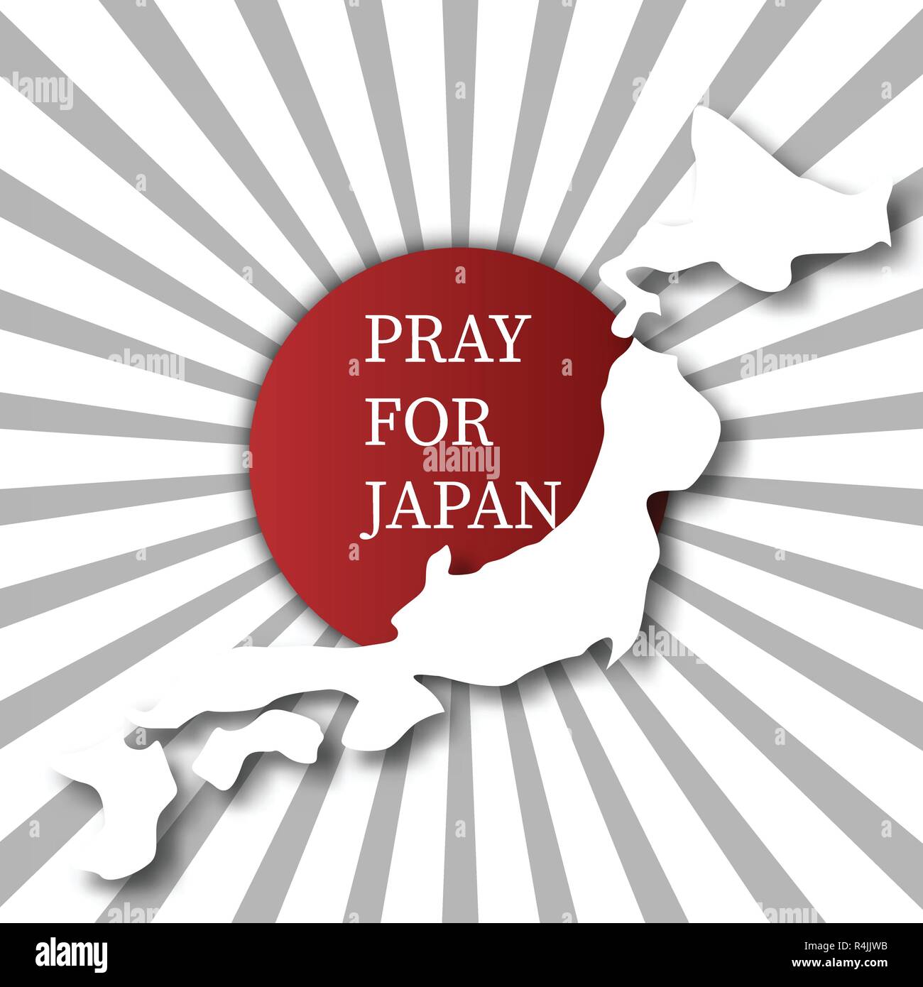 Pray for Japan. Abstract background concept. Red spot white grey sun burst background. For advertising making donate of earthquake flood and tsunami i Stock Vector