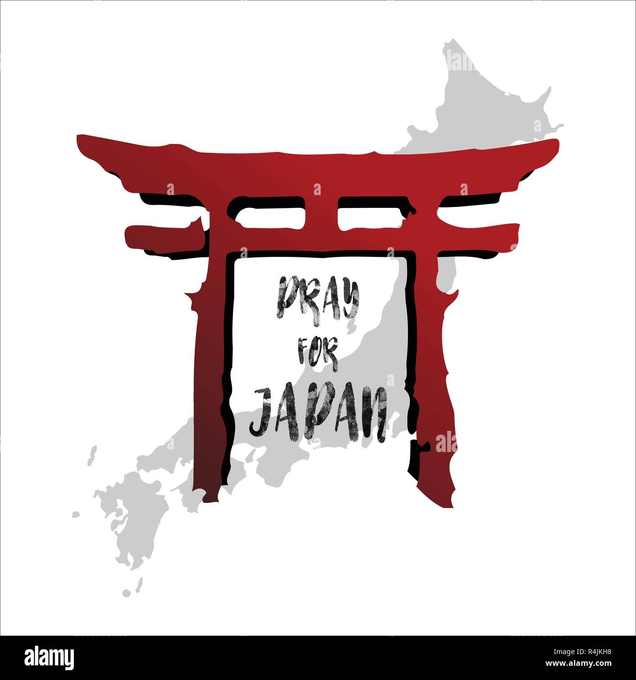 Pray for Japan. Abstract background concept. Red temple column Isolated white background with Japanese map. Stock Vector