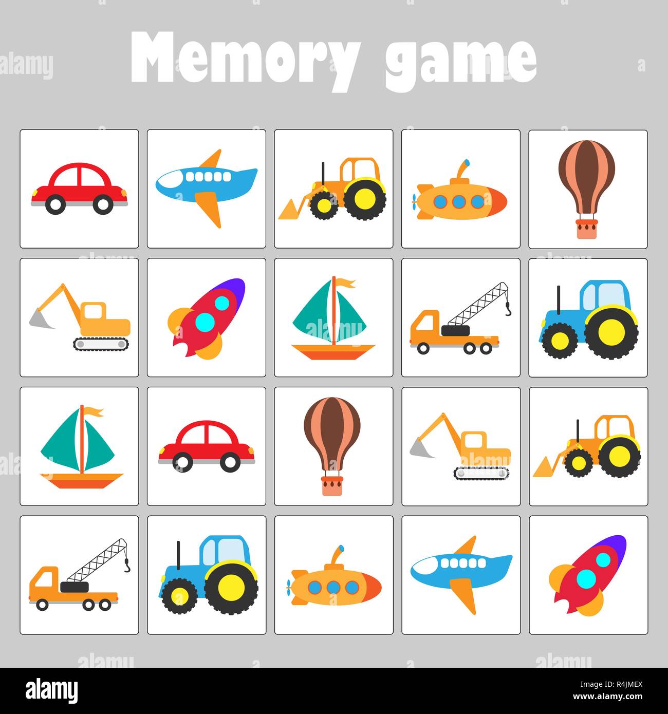 memory game with pictures different transport for children fun