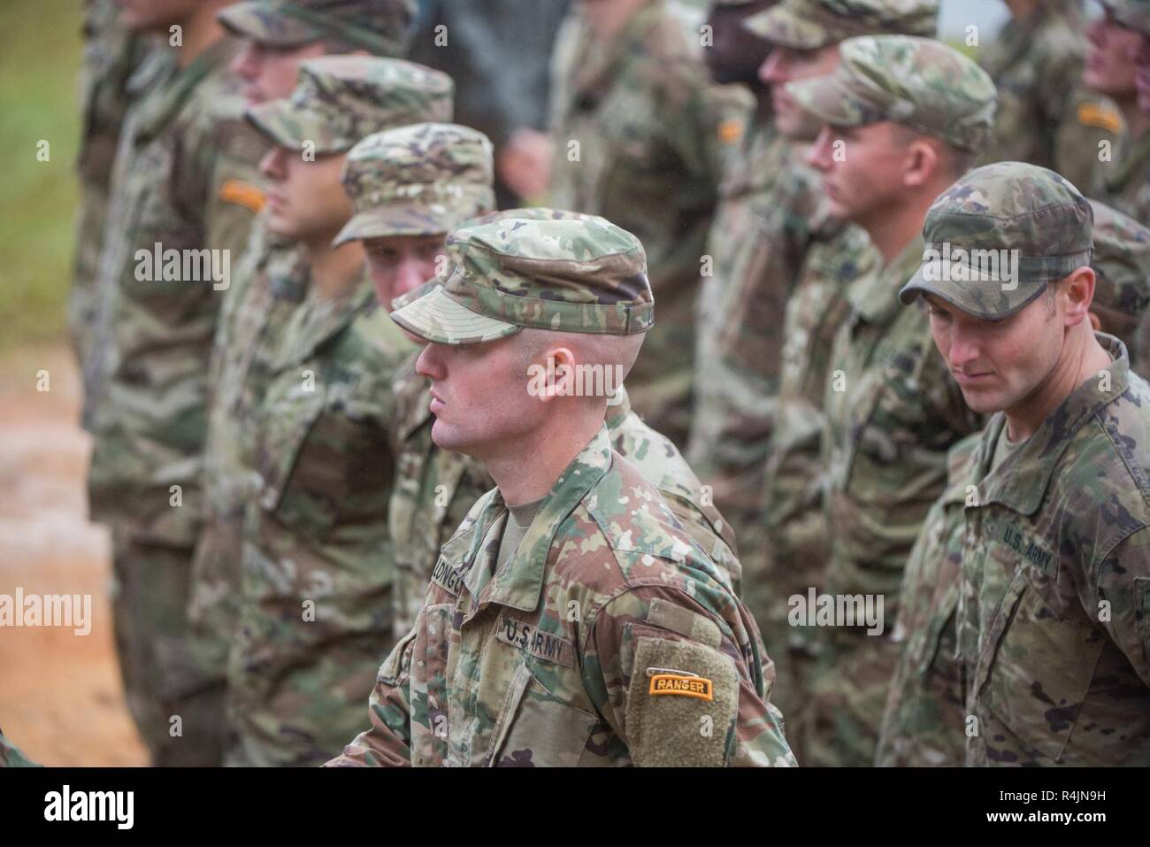 FORT BENNING, Ga. (Oct. 26, 2018) -- Under Secretary of the Army Ryan D. McCarthy speaks at the Airborne and Ranger Training Brigade ranger graduation at Victory Pond at Fort Benning, Georgia, Oct. 26. McCarthy, who served five years in the Army, was involved in combat operations in Afghanistan in support of Operation Enduring Freedom with the 75th Ranger Regiment, U.S. Special Operations Command. Stock Photo