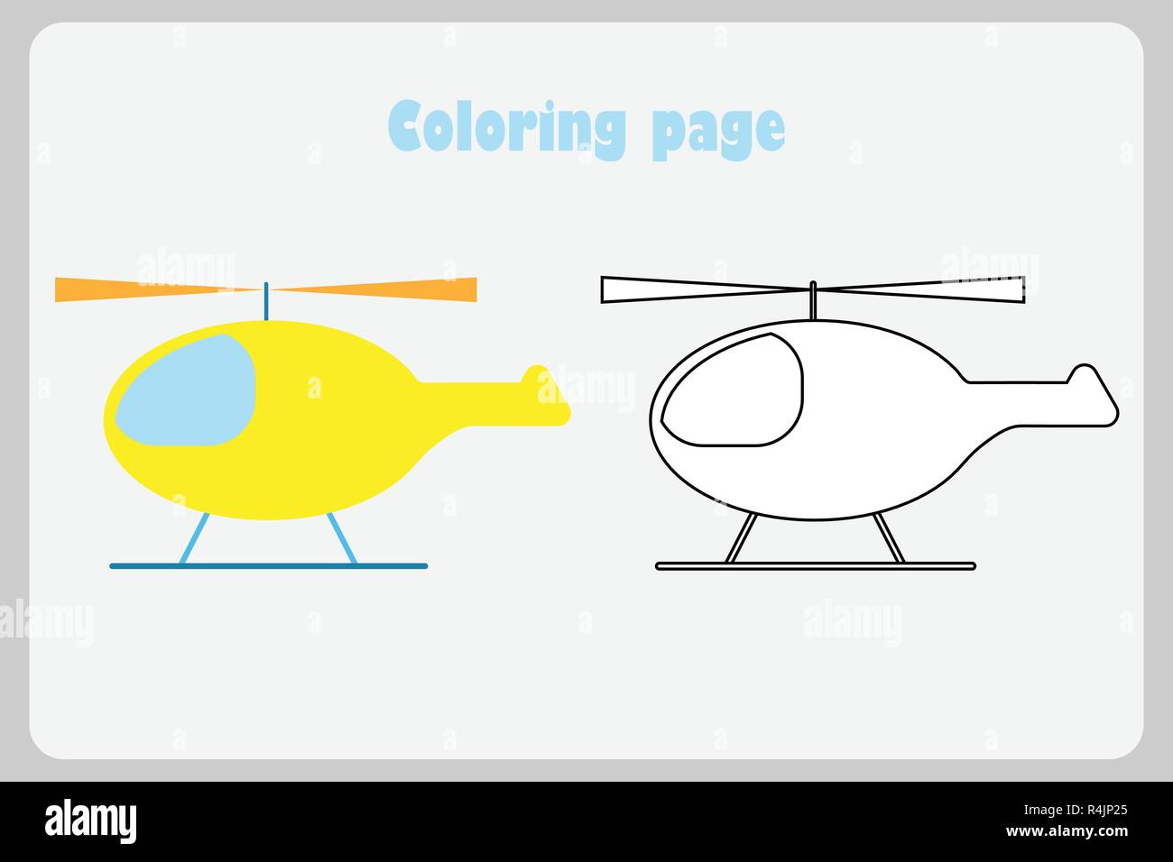 Helicopter in cartoon style, coloring page, education paper game for