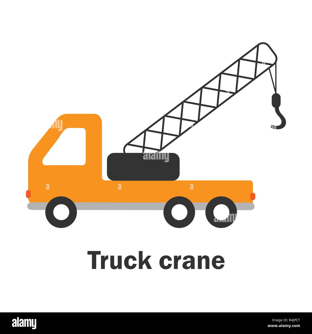 Truck crane in cartoon style, card with transport for kid, preschool activity for children, vector Stock Vector