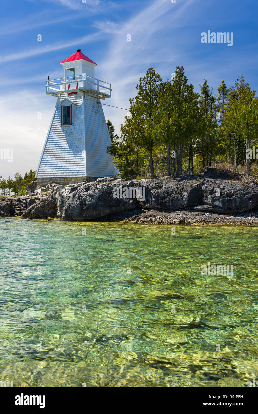 South Baymouth range front lighthouse by Lake Huron on a sunny Spring