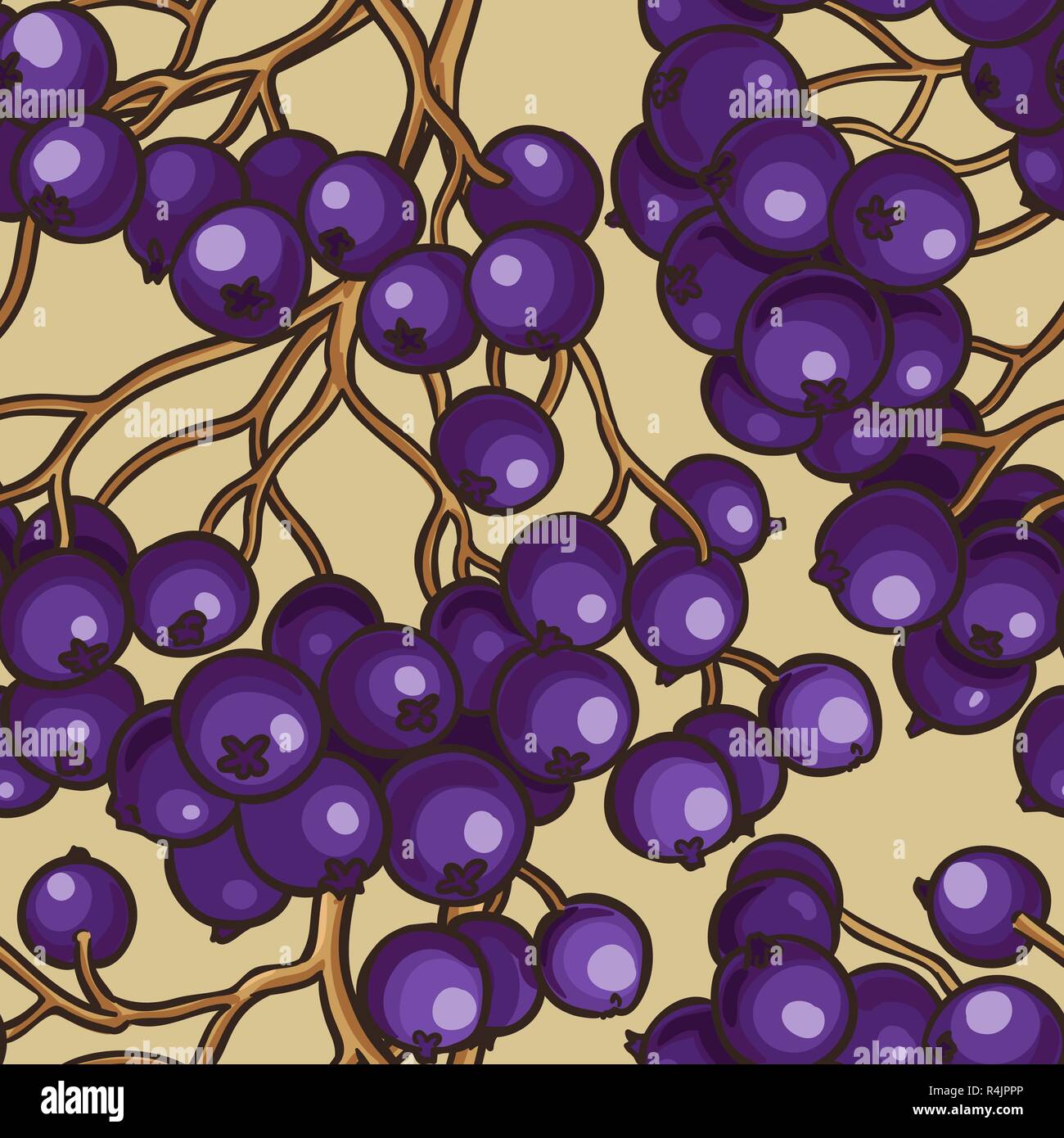 black rowan berries vector pattern on color  background Stock Vector