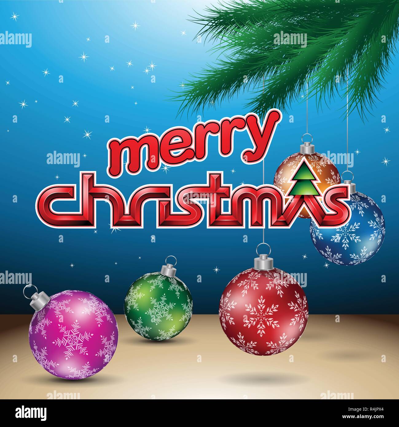 Vector Illustration of Blue Glossy Merry Christmas Background Stock ...