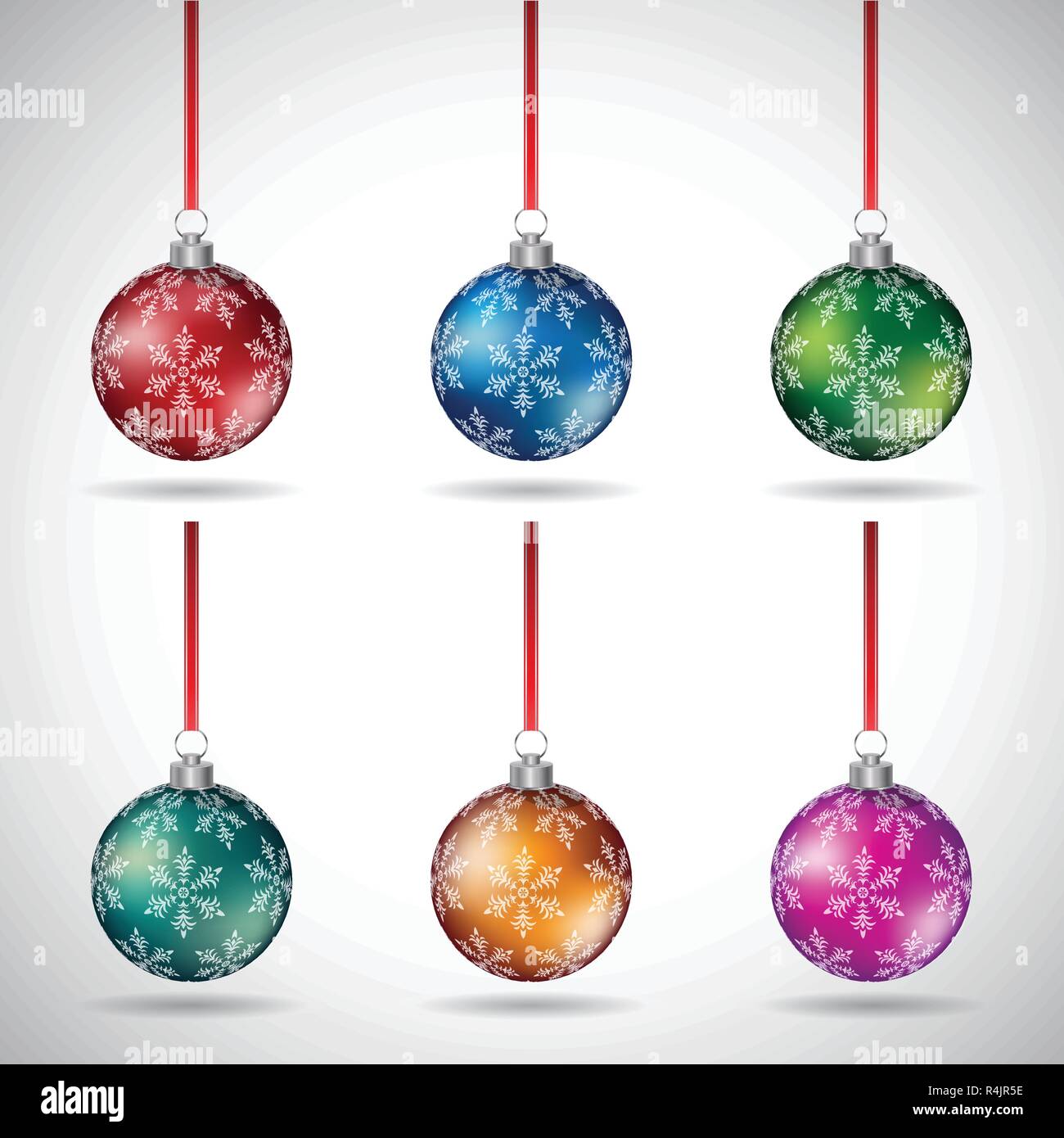 Vector Illustration of Christmas Balls with Snowflake Design and Red ...