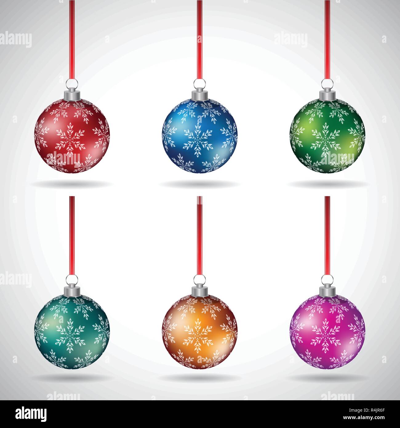 Vector Illustration of Christmas Balls with Snowflake Design and Red ...