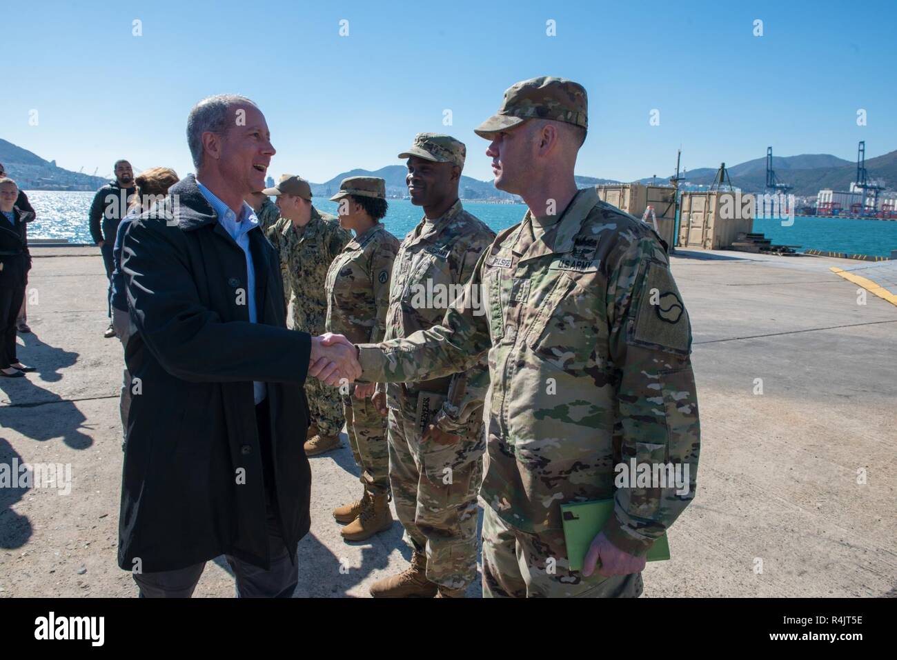 BUSAN, Republic of Korea (Oct. 30, 2018) U.S. Rep. William McClellan 'Mac' Thornberry, chairman of the House Armed Services Committee (HASC), meets with service members assigned to U.S. Forces Korea at Pier 8 in Busan. Thornberry's visit to Pier 8 is a part of an overall site visit to the Korean peninsula to interact with various U.S. military components and gain a better understanding of the U.S. and ROK alliance. Stock Photo