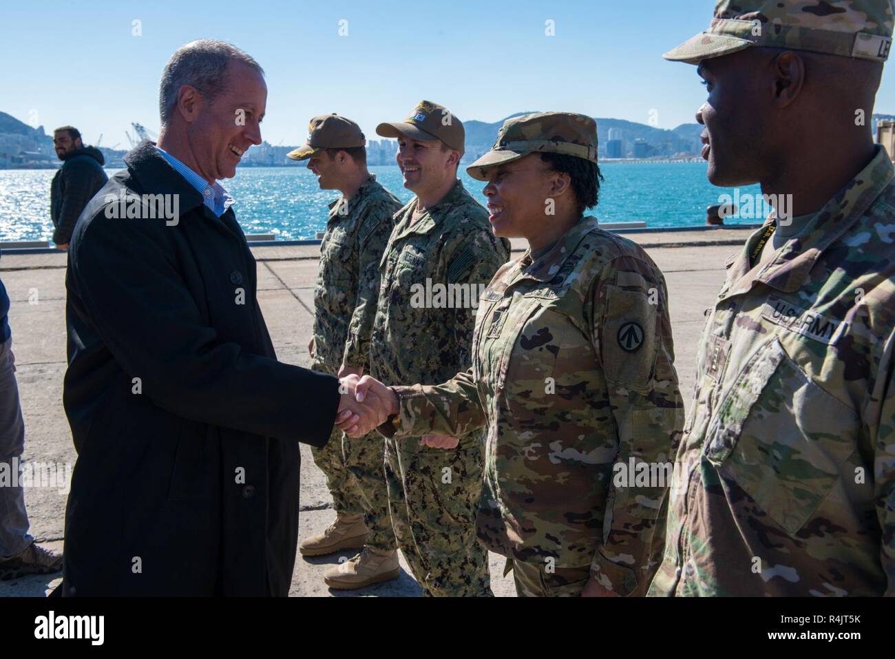 BUSAN, Republic of Korea (Oct. 30, 2018) U.S. Rep. William McClellan 'Mac' Thornberry, chairman of the House Armed Services Committee (HASC), meets with service members assigned to U.S. Forces Korea at Pier 8 in Busan. Thornberry's visit to Pier 8 is a part of an overall site visit to the Korean peninsula to meet with U.S. military components and gain a better understanding of the U.S. and ROK alliance. Stock Photo