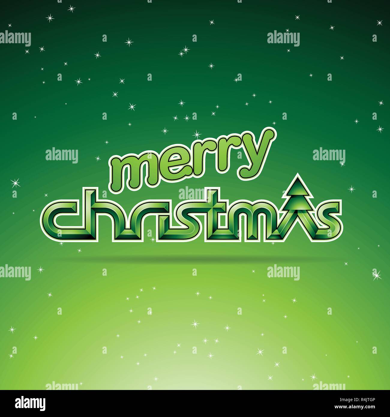 Vector Illustration of Green Glossy Merry Christmas Text Design Stock Vector