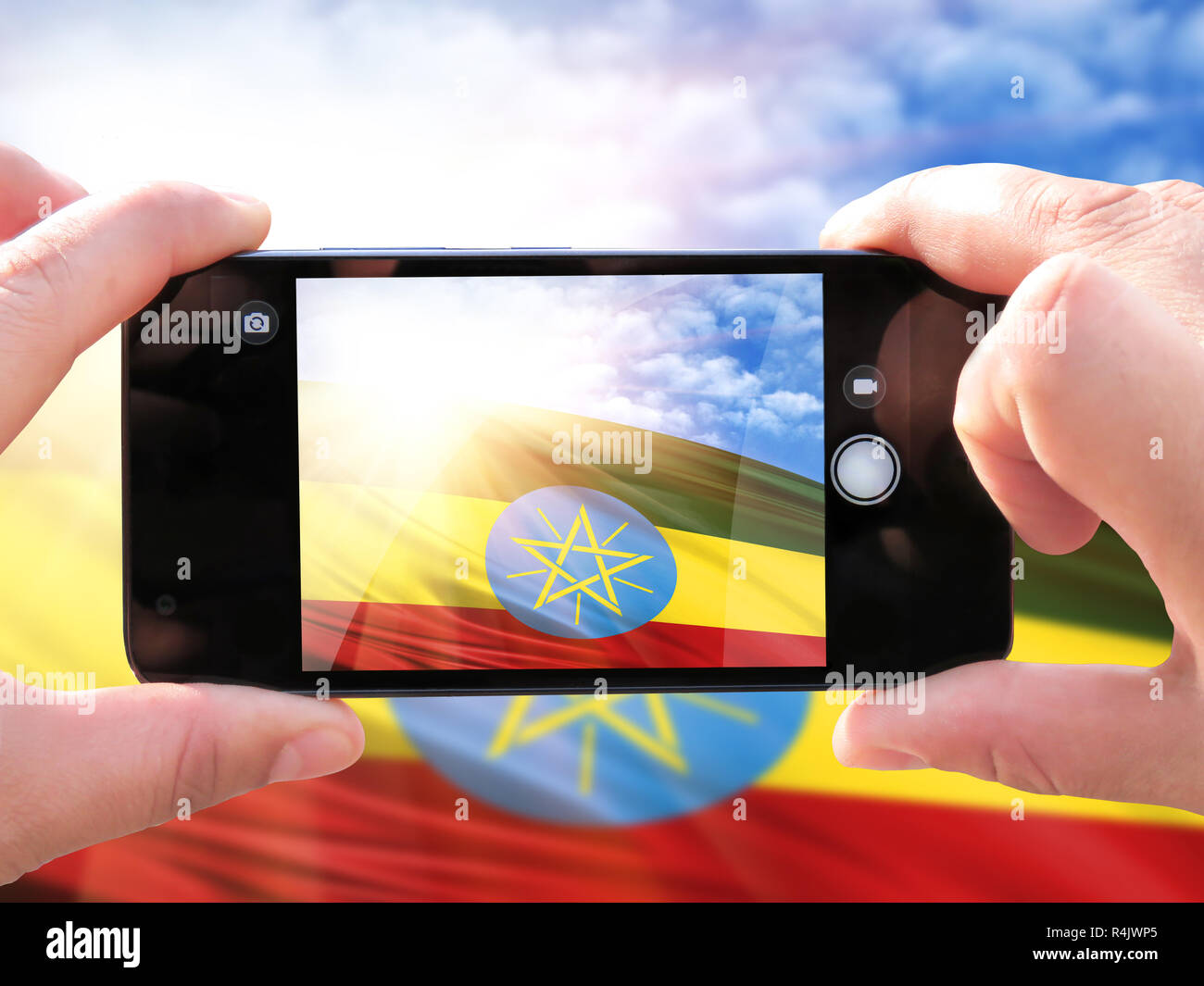 The concept of tourism and travel. The hands of men make a phone