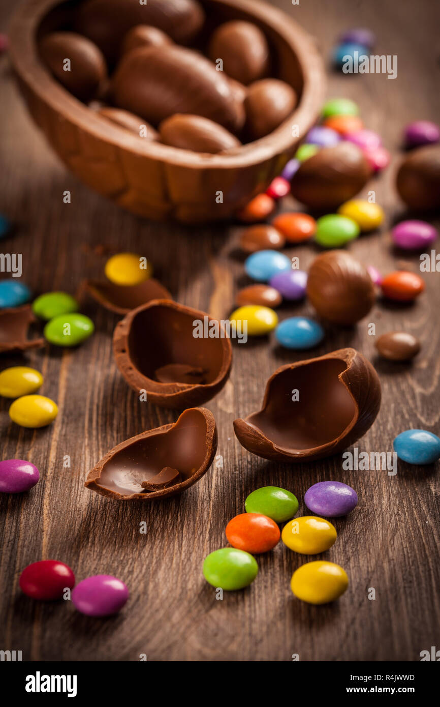 Assorted chocolate eggs for Easter Stock Photo