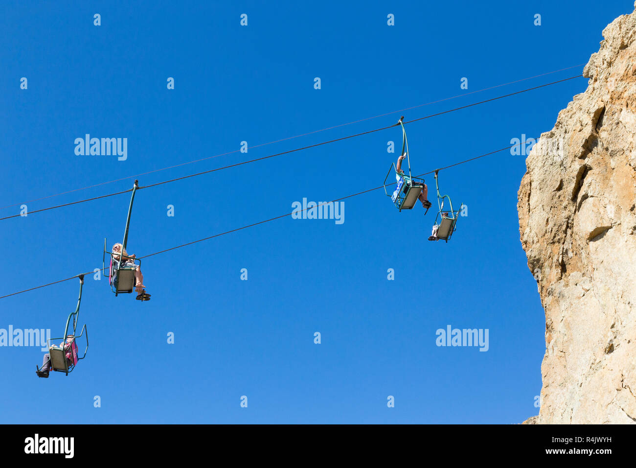 Needles Chairlift cables and cable cars near the top of the cliffs