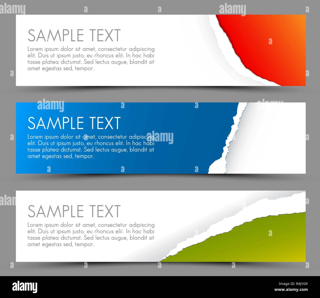 Simple colorful horizontal banners - with torn away corners Stock Vector