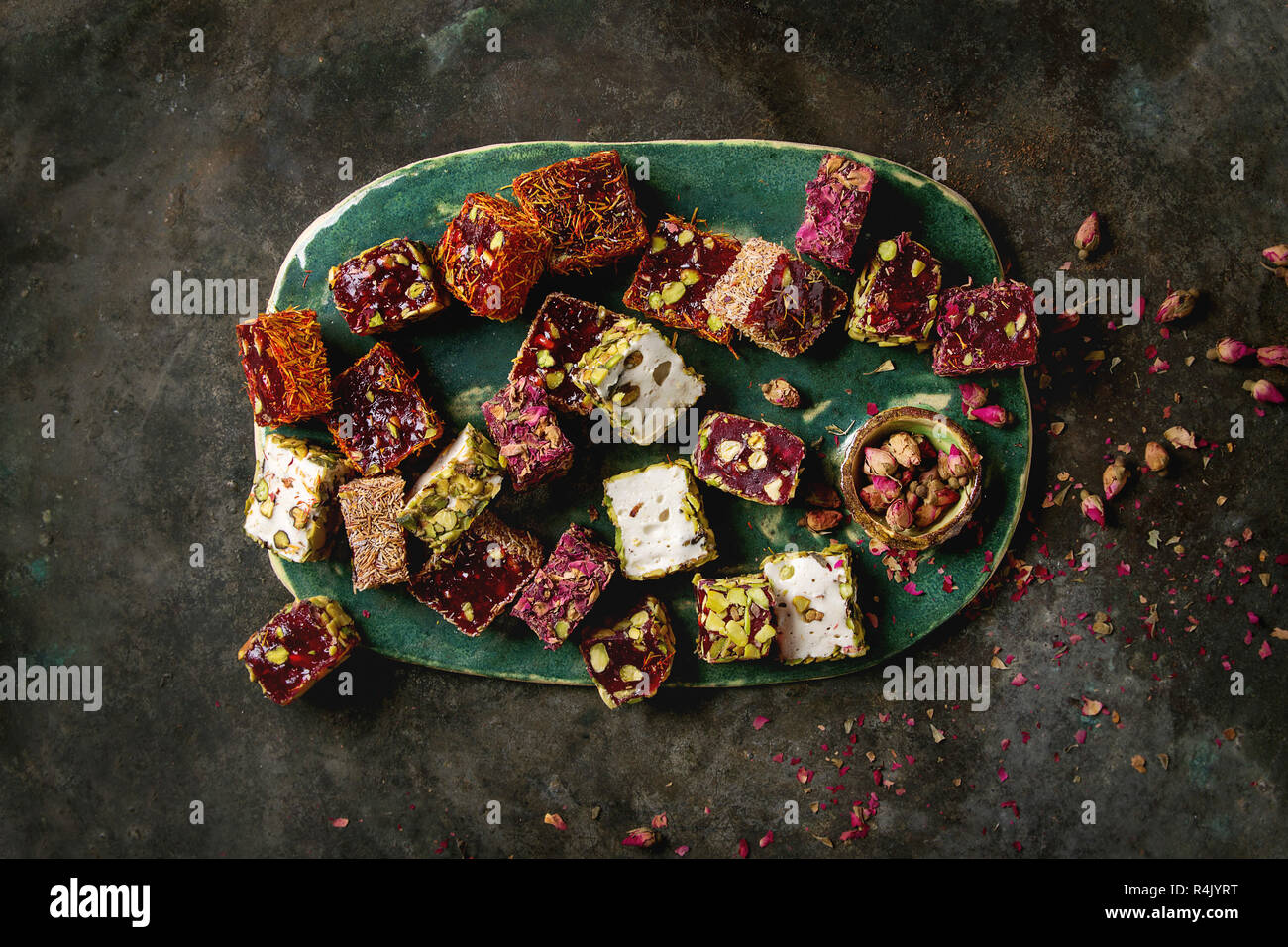 Variety of traditional turkish dessert Turkish Delight different taste