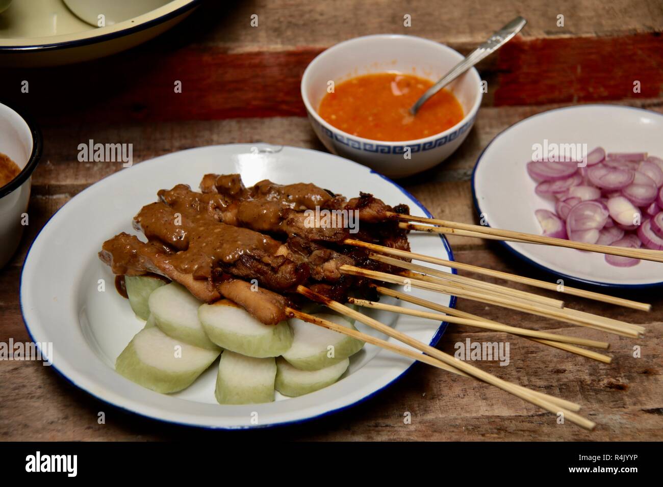 Sate Ponorogo. Traditional chicken satay from Ponorogo, East Java. Stock Photo