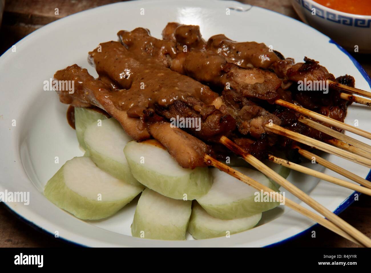 Sate Ponorogo. Traditional chicken satay from Ponorogo, East Java Stock ...