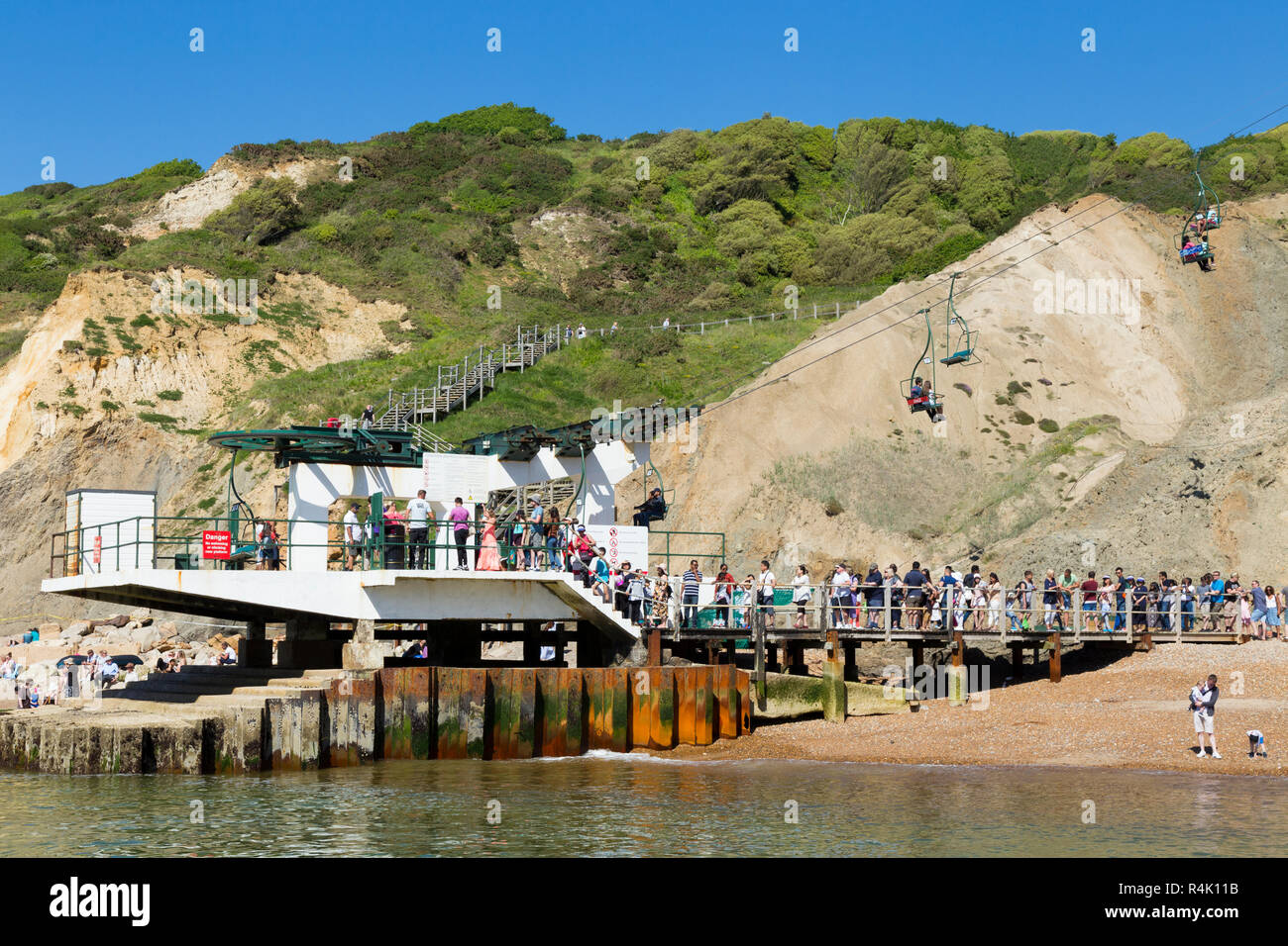 Needles Chairlift. Entrance is at the top of the cliffs above Alum Bay