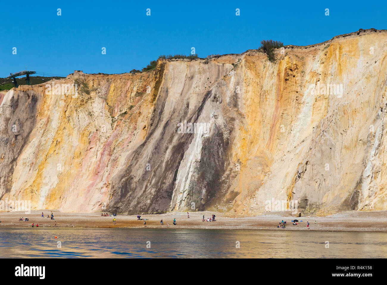 Famous multi coloured layered sands of the sandy cliffs of Alum Bay Cliffs. The different colours of sand can be clearly seen. The Needles. Isle of Wight. UK (98) Stock Photo