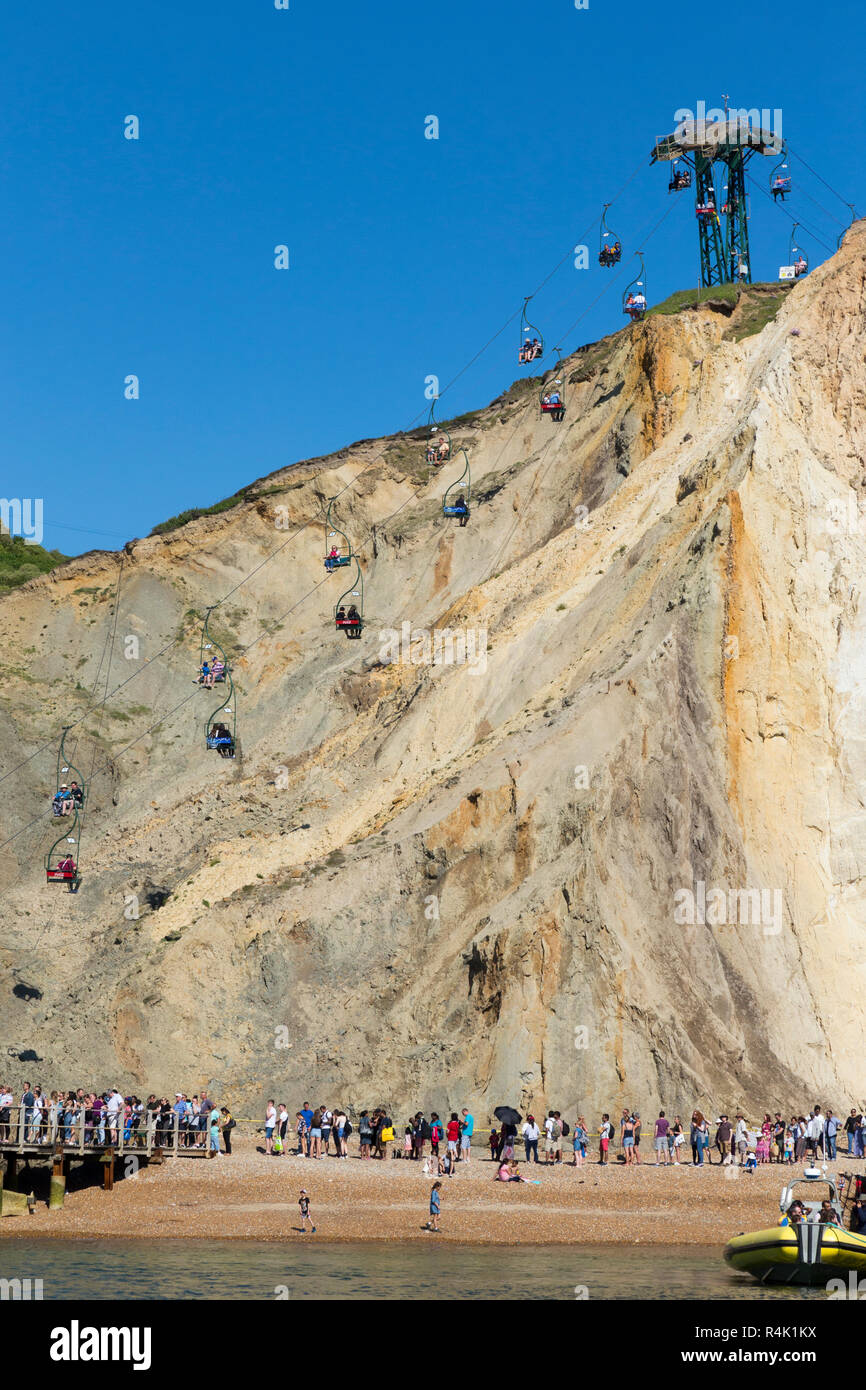 Needles Chairlift. Entrance is at the top of the cliffs above Alum Bay