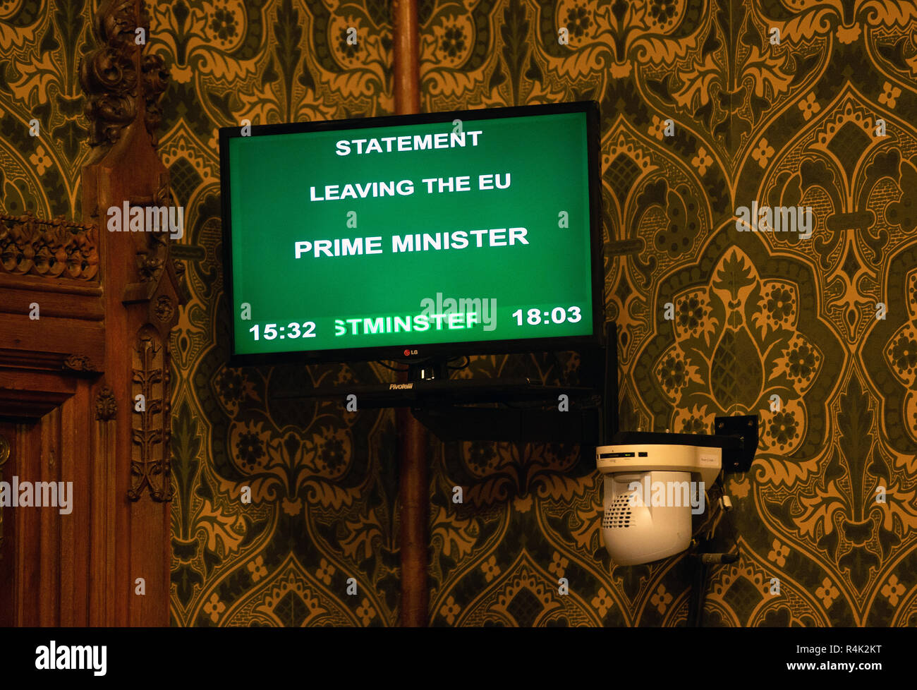 A screen in the House of Commons showing a Statement from the Prime