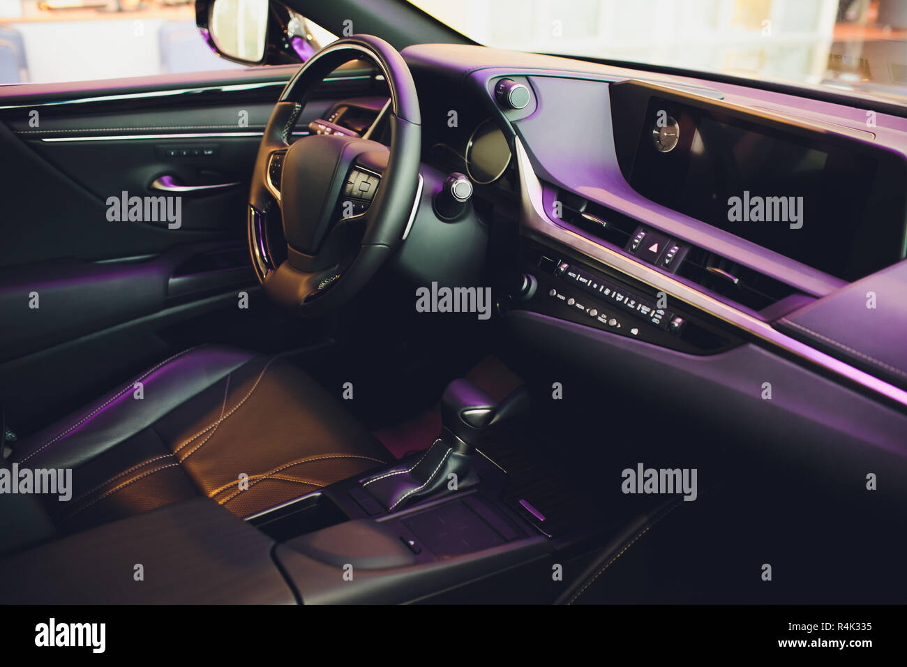 Leather upholstery inside the car modern interior Stock Photo Alamy