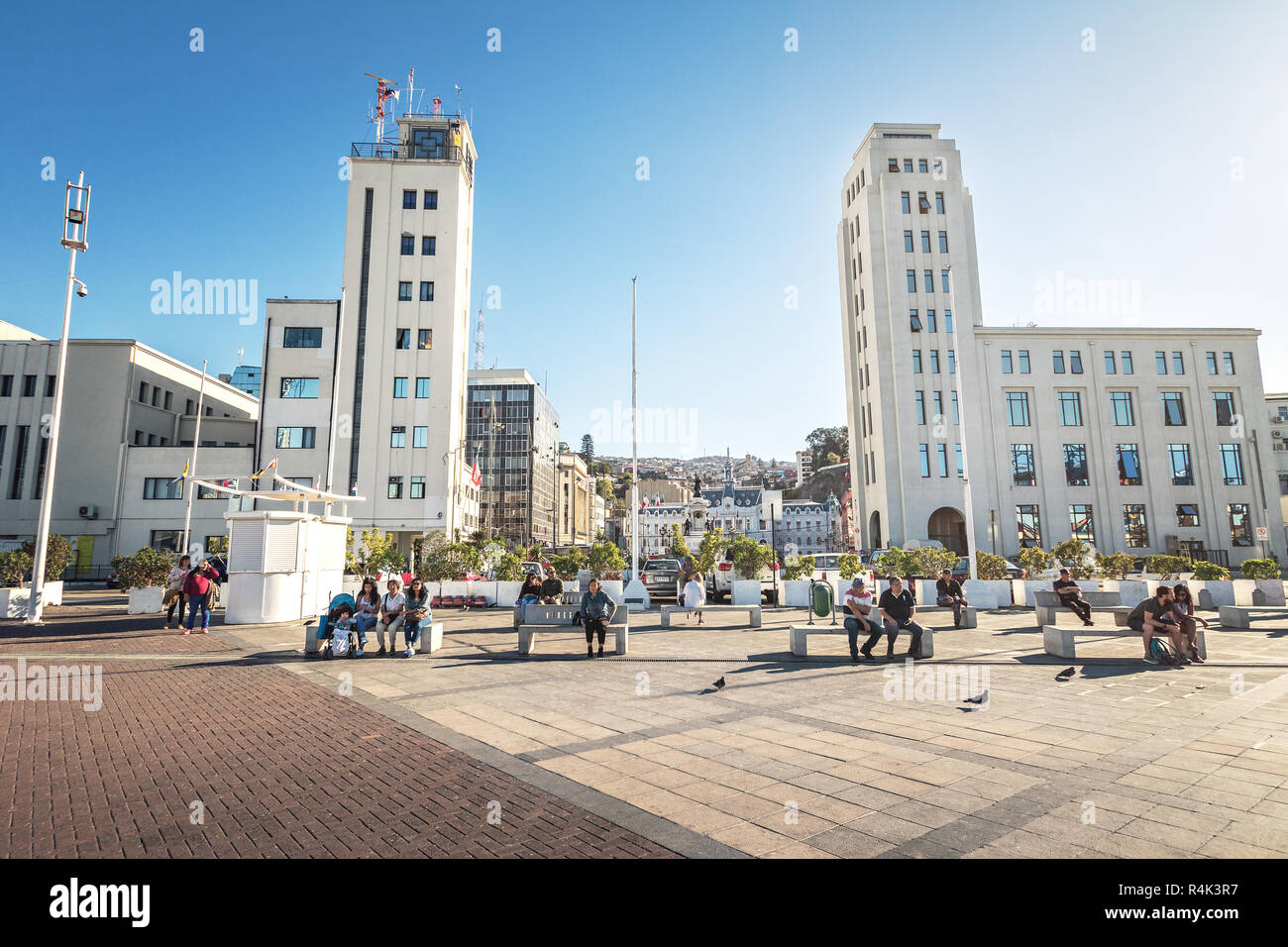 Customs House and Sotomayor Square at Muelle Prat Pier - Valparaiso, Chile Stock Photo