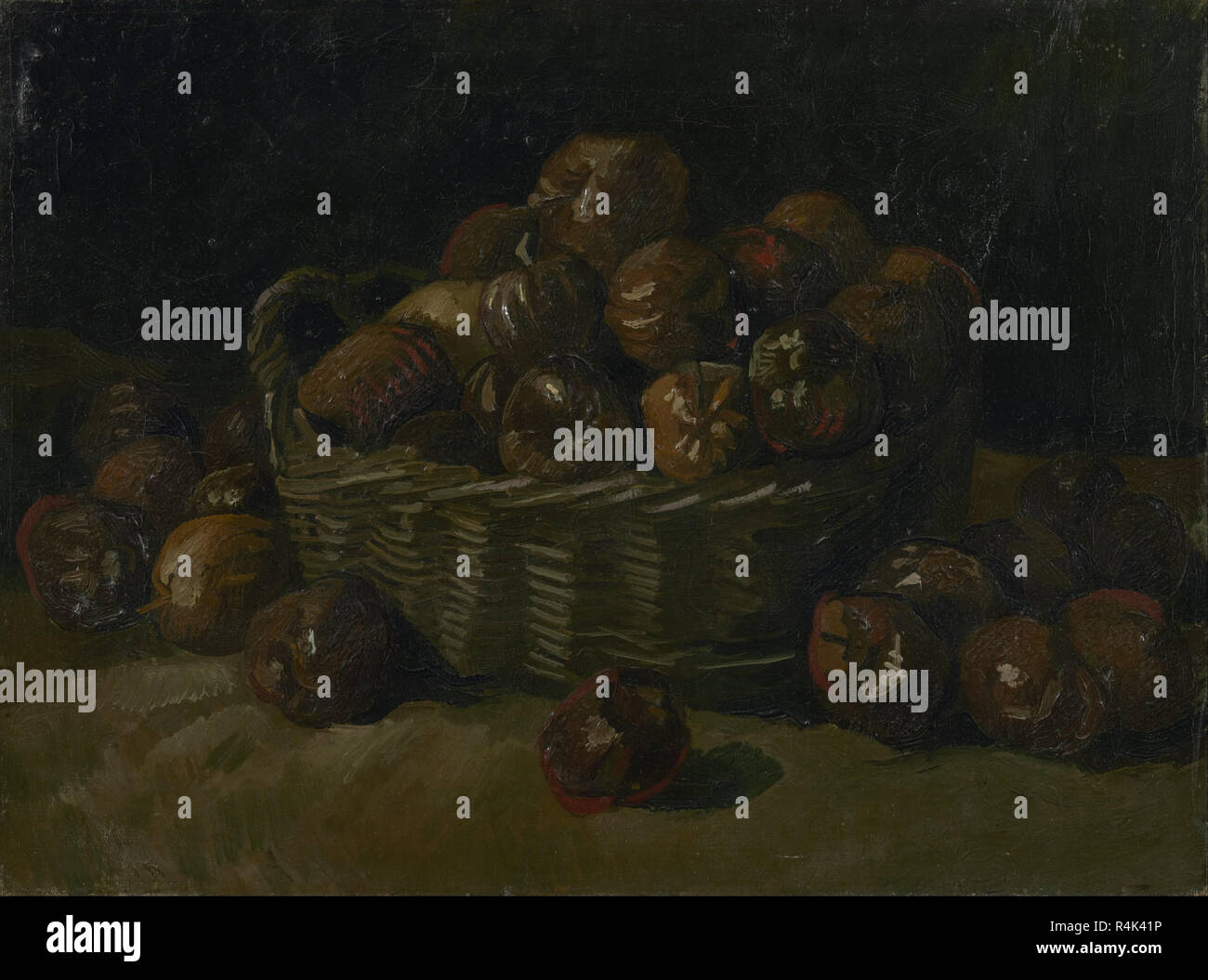 Basket of apples. Date/Period: September 1885 - 1885. Still life. Oil on canvas. Height: 40.5 cm (15.9 in); Width: 60.4 cm (23.7 in). Author: VINCENT VAN GOGH. Stock Photo