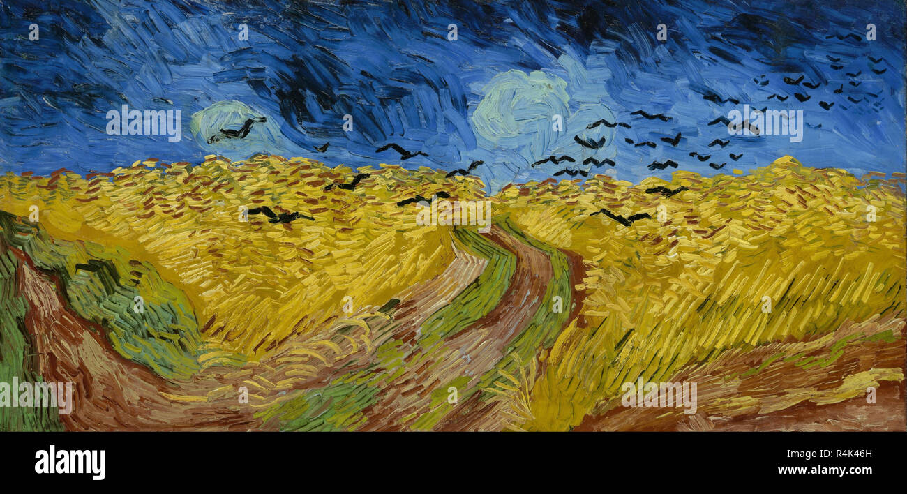 Wheatfield with crows. Date/Period: July 1890 - 1890. Landscape. Oil on canvas. Height: 50.2 cm (19.7 in); Width: 103 cm (40.5 in). Author: VINCENT VAN GOGH. VAN GOGH, VINCENT. Stock Photo