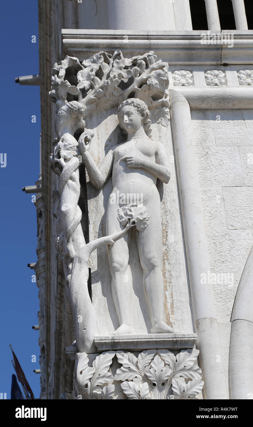 Italy. Venice. Doge's Palace. Venetian Gothic style. Adam and Eve