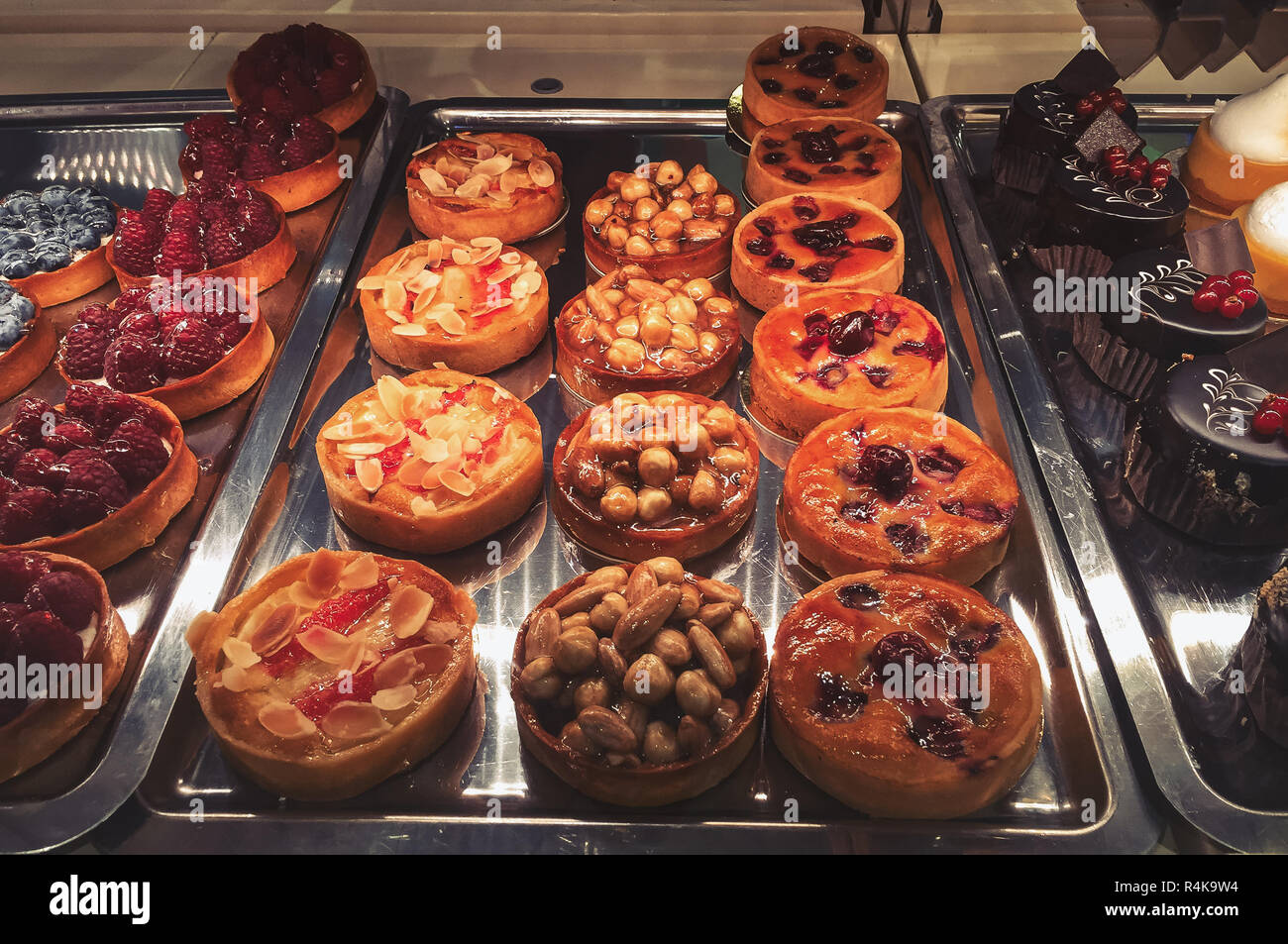 Many Different Cupcakes And Desserts Stored In Cafe Fridge Delicious Little Sweet Cakes For Lunch In Cafe Buy Natural Sweet Food Stock Photo Alamy
