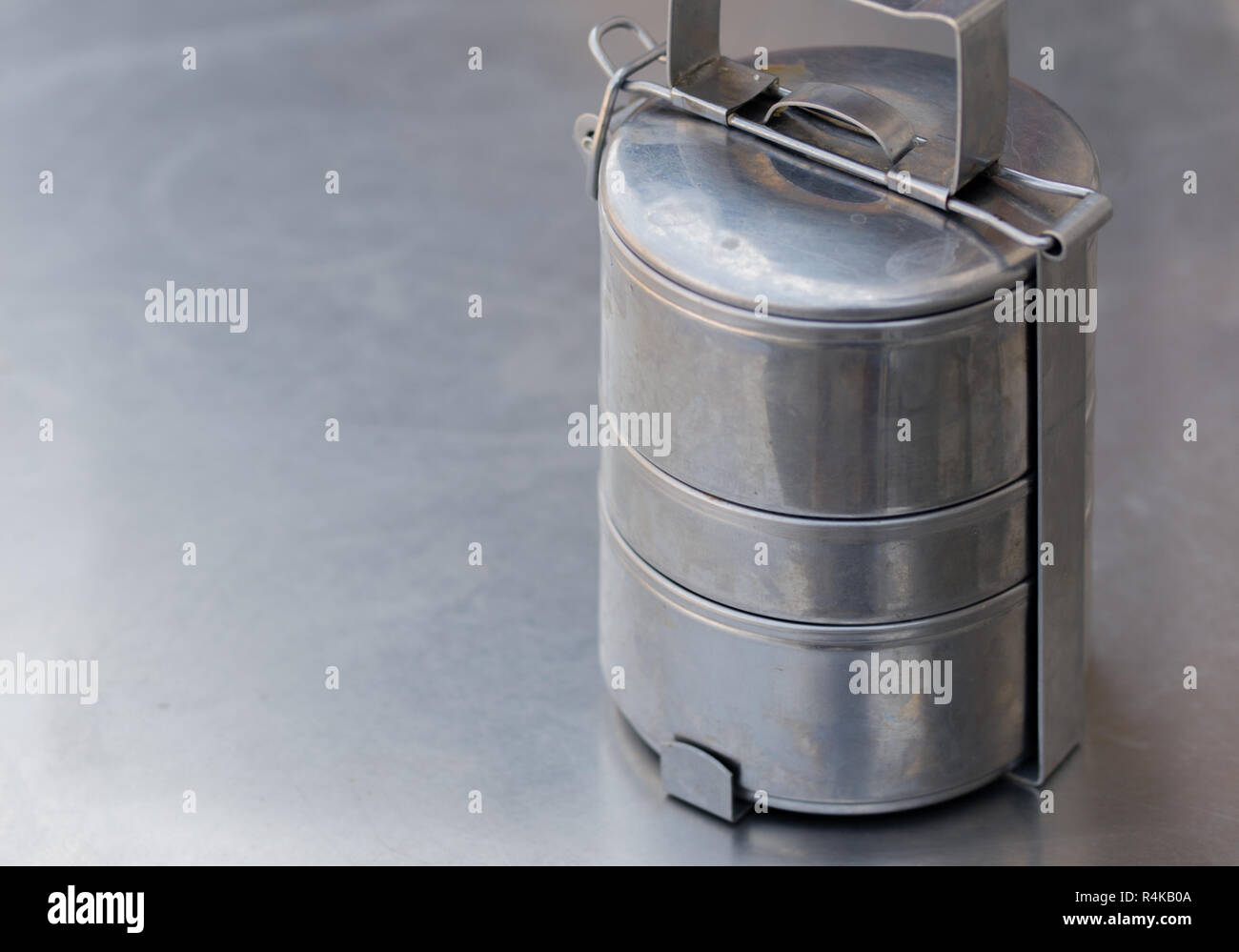 OLD STAINLESS STEEL LUNCH BOX Stock Photo