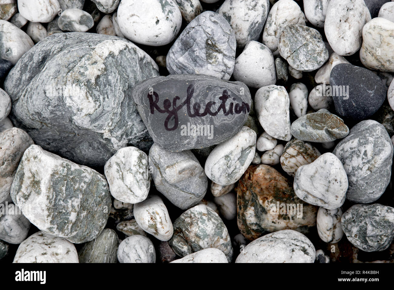 Messages on stones, Beach stones painted, Cornwall, UK. Stock Photo