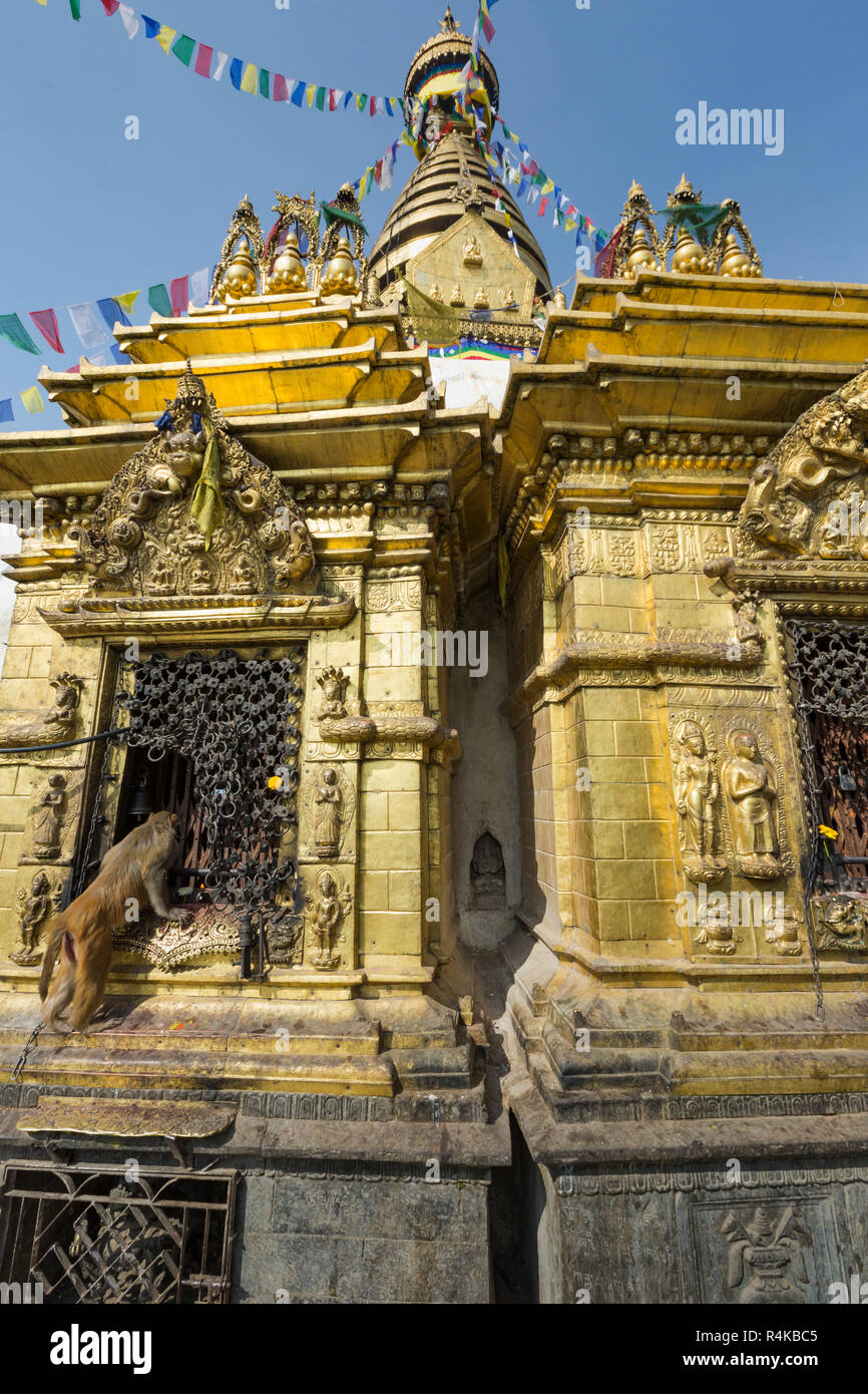 Stupa in Swayambhunath Monkey temple in Kathmandu, Nepal Stock Photo ...
