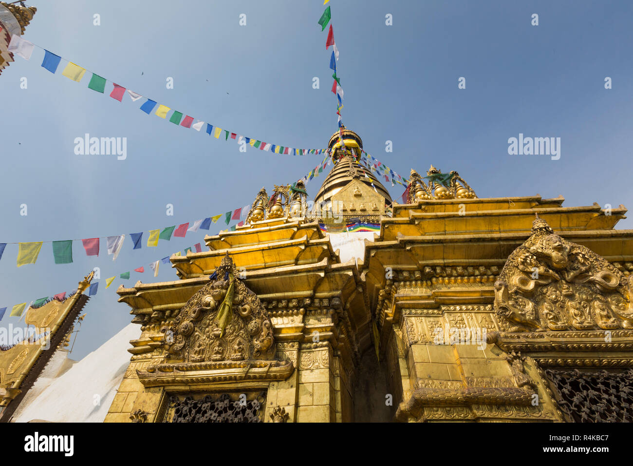 Stupa in Swayambhunath Monkey temple in Kathmandu, Nepal Stock Photo ...