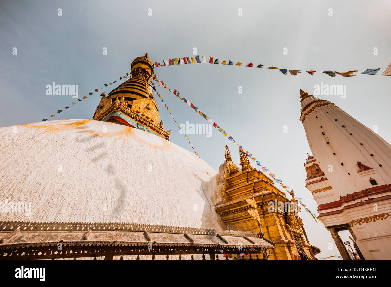 Stupa in Swayambhunath Monkey temple in Kathmandu, Nepal Stock Photo ...
