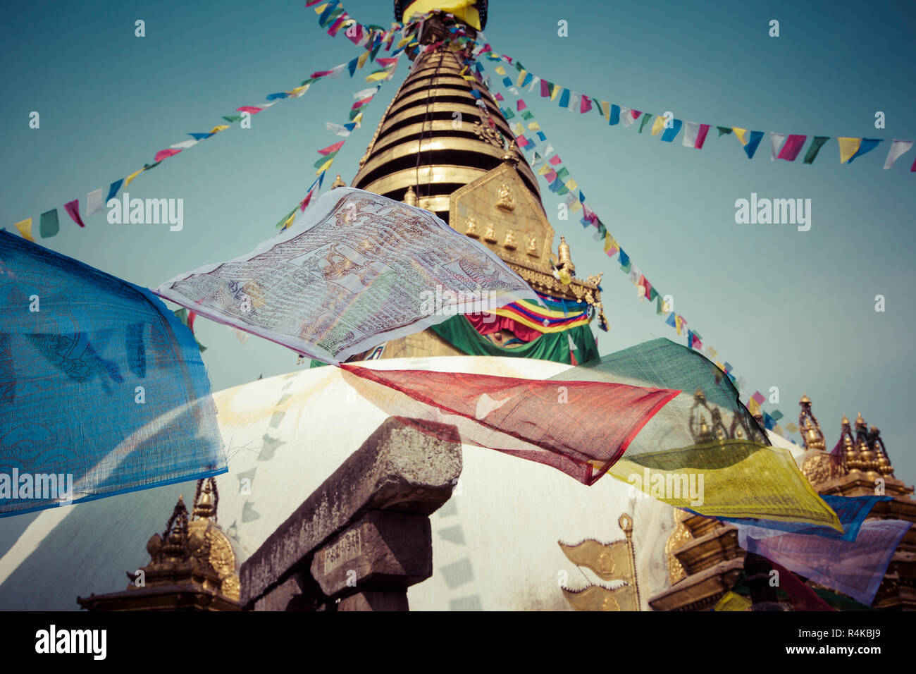 Stupa in Swayambhunath Monkey temple in Kathmandu, Nepal Stock Photo ...
