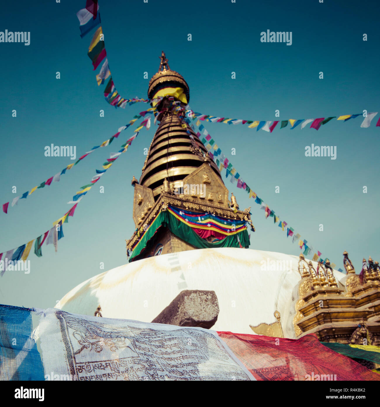 Stupa in Swayambhunath Monkey temple in Kathmandu, Nepal Stock Photo ...
