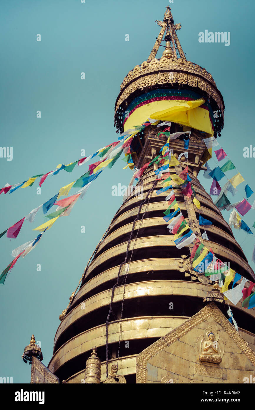 Stupa in Swayambhunath Monkey temple in Kathmandu, Nepal Stock Photo ...