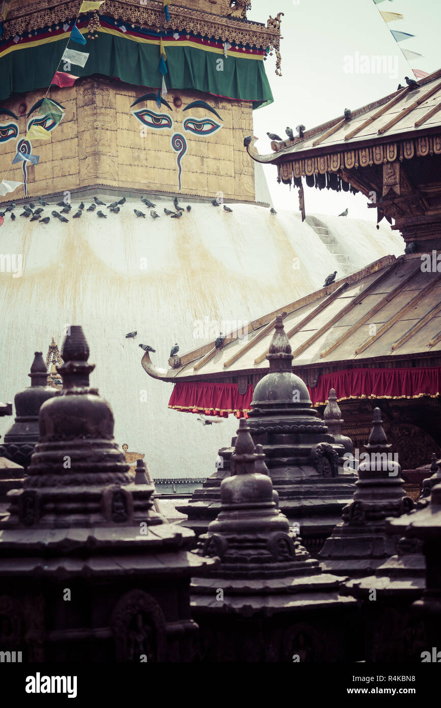 Stupa in Swayambhunath Monkey temple in Kathmandu, Nepal Stock Photo ...