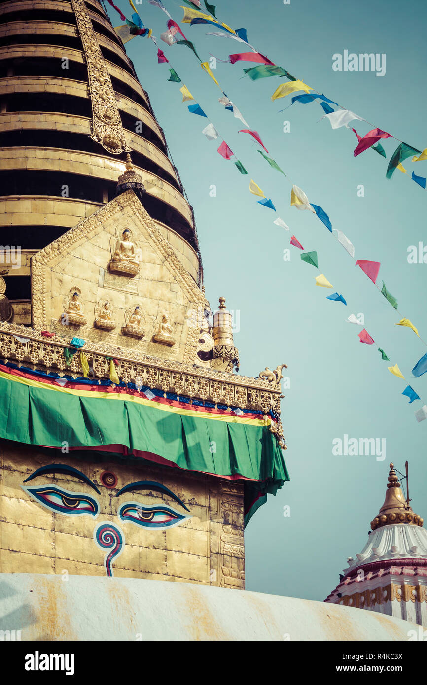 Stupa in Swayambhunath Monkey temple in Kathmandu, Nepal Stock Photo ...