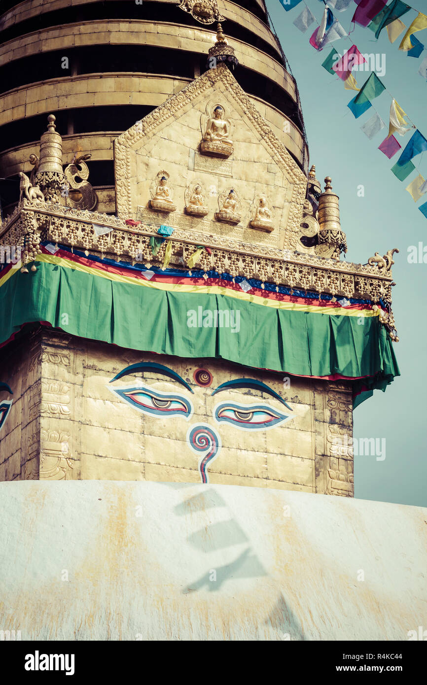 Stupa in Swayambhunath Monkey temple in Kathmandu, Nepal Stock Photo ...
