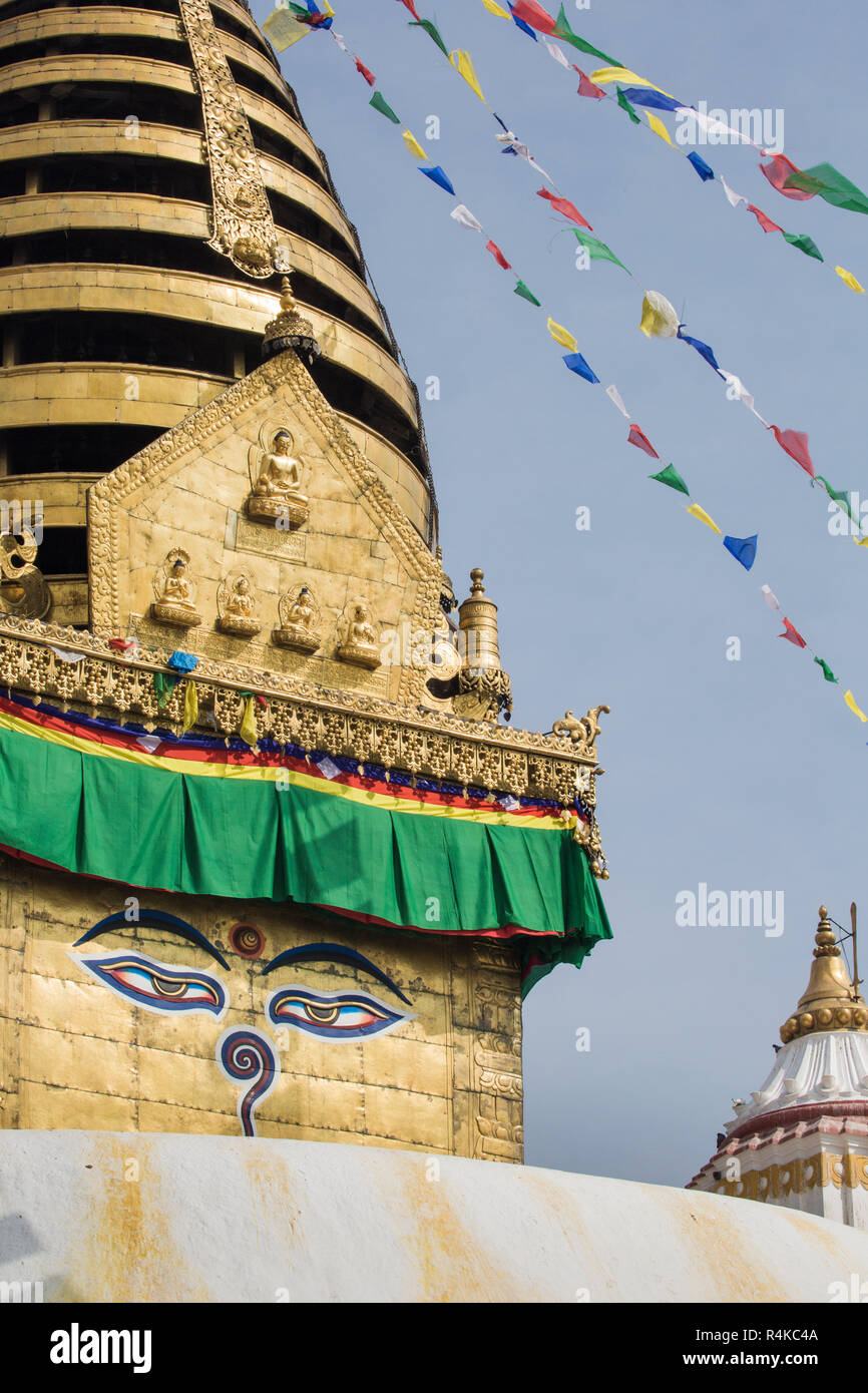 Stupa in Swayambhunath Monkey temple in Kathmandu, Nepal Stock Photo ...