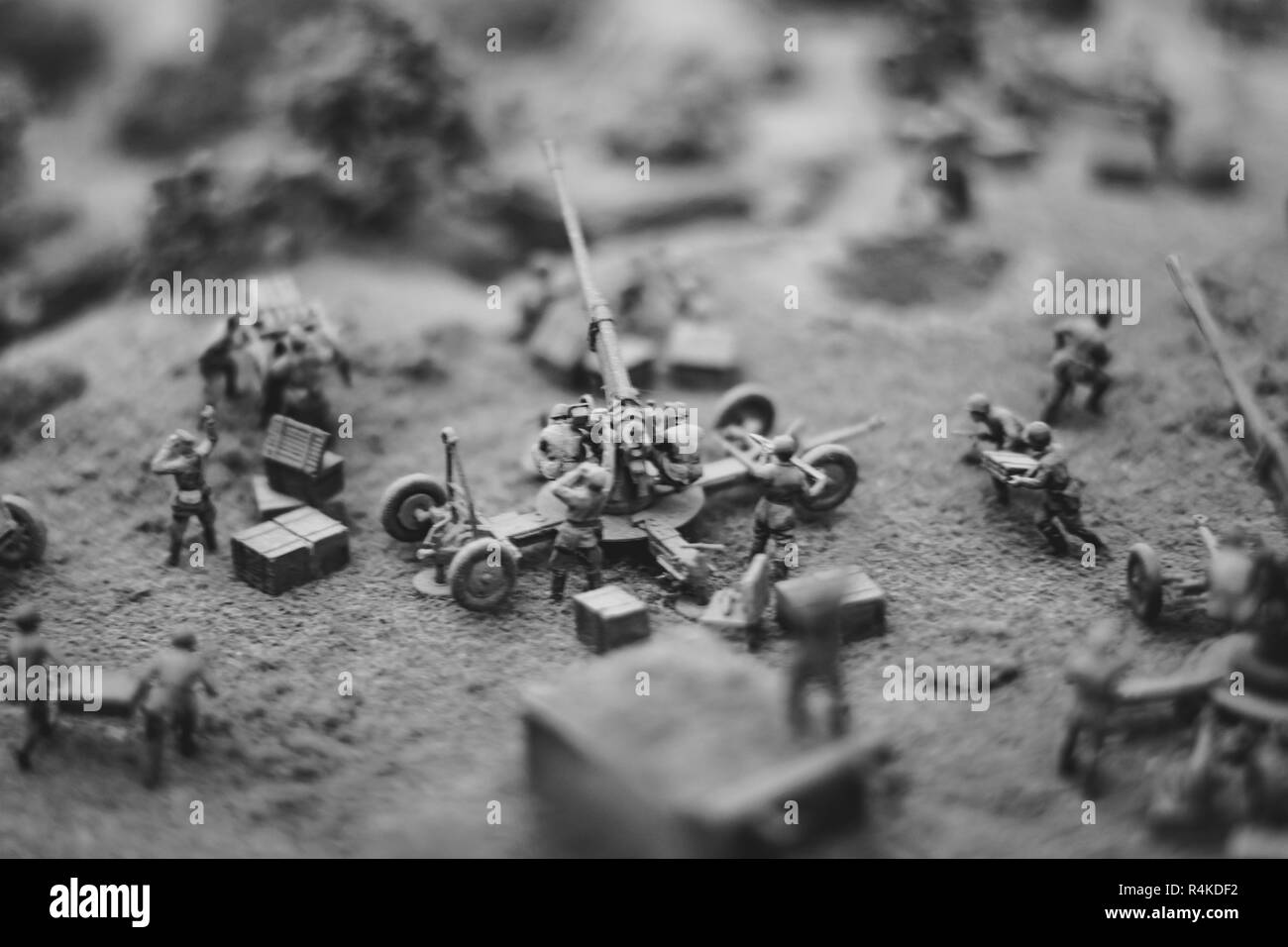 Novokuzneck, Russia - 26.07.2018: Wargaming miniatures depicting Soviet troops during world war II, in a rural village Stock Photo