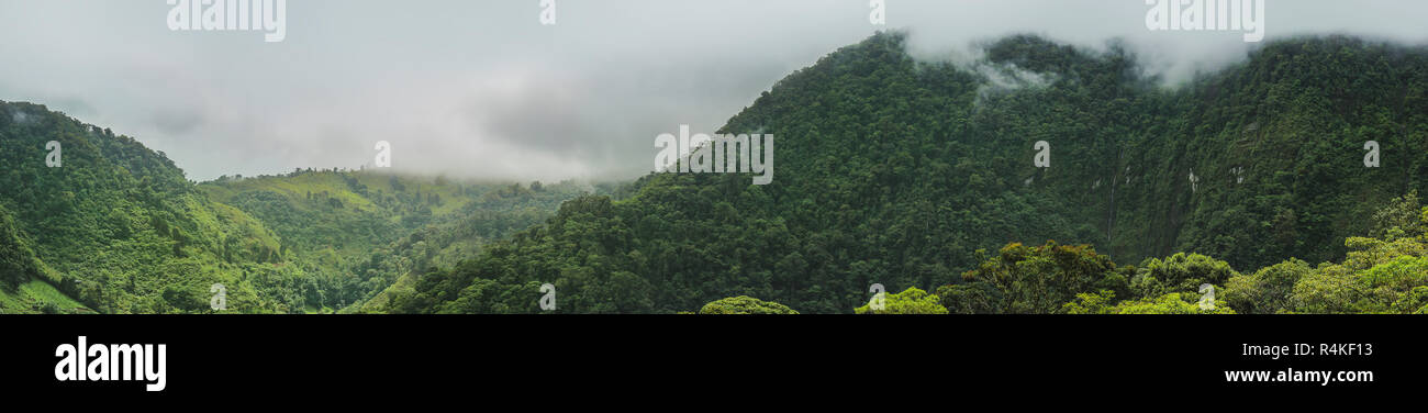 Pano-Drone view of cloudforest mountains in Costa Rica Stock Photo
