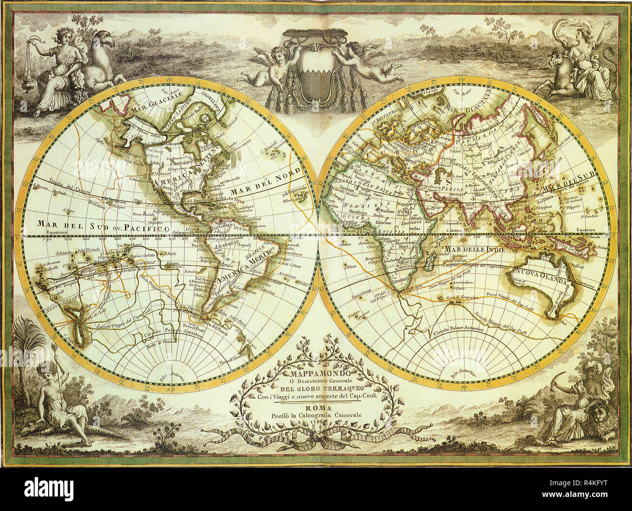 Map of Cook’s Voyages 1788, Cassini, Giovanni Maria Stock Photo - Alamy