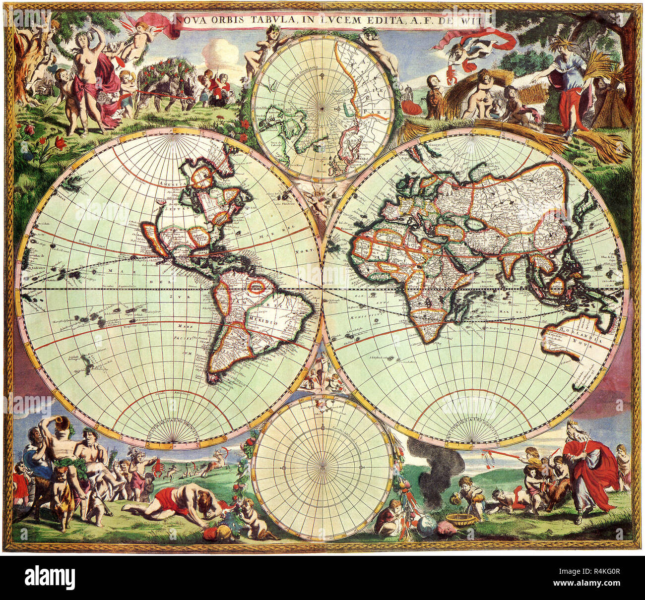 Old World Map 1675, de Wit, Frederick. Stock Photo