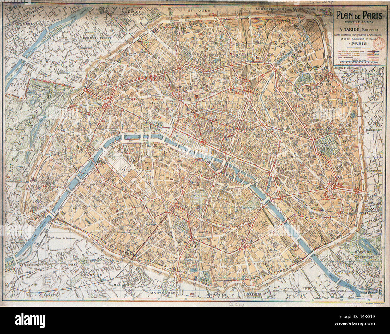 Map of Paris. 1906. Stock Photo